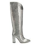 metallic crocodile-effect knee-high boots