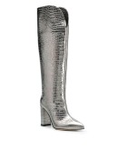 metallic crocodile-effect knee-high boots