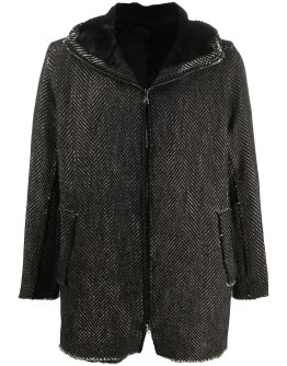 chevron knit hooded coat
