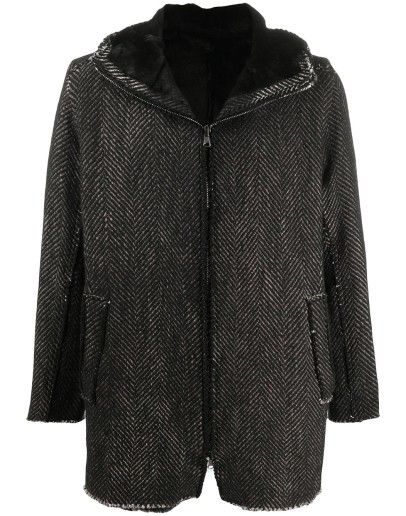 chevron knit hooded coat