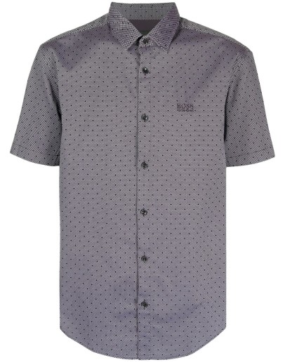 polka-dot shortsleeved shirt