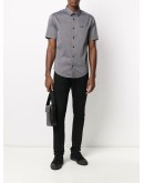 polka-dot shortsleeved shirt