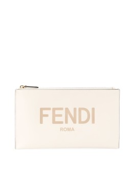 debossed logo clutch bag