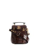 crocodile effect leather bucket bag