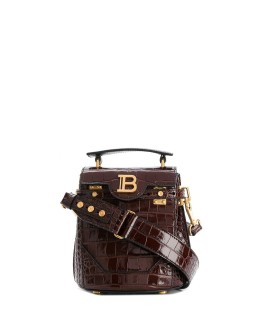 crocodile effect leather bucket bag
