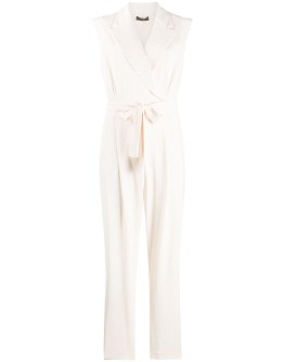 belted V-neck jumpsuit