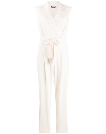 belted V-neck jumpsuit