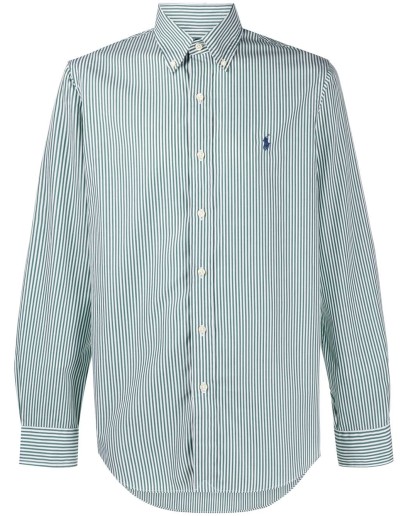 logo embroidered striped shirt