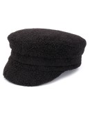 faux-shearling baker boy hat