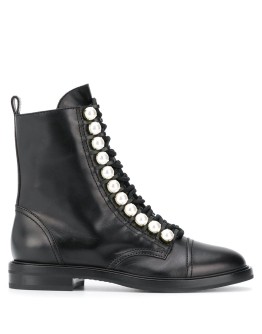 biker faux pearl-embellished boots