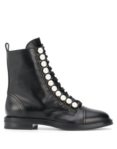 biker faux pearl-embellished boots