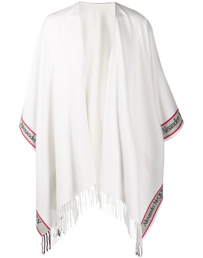 logo-tape fringed poncho