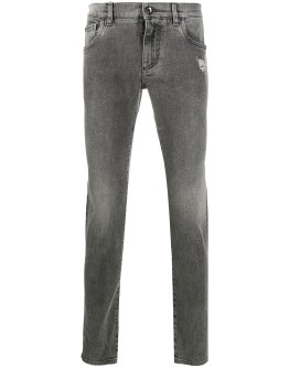 distressed slim-fit jeans
