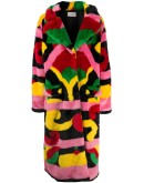 abstract-print faux fur coat