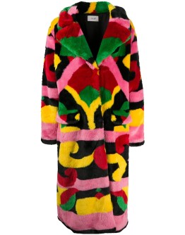 abstract-print faux fur coat