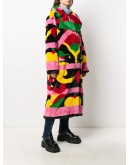 abstract-print faux fur coat