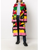 abstract-print faux fur coat