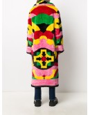 abstract-print faux fur coat