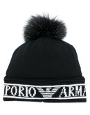intarsia knit pom pom beanie 