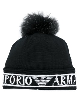 intarsia knit pom pom beanie 