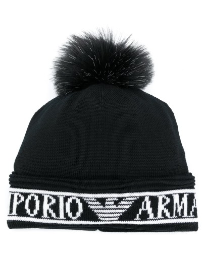 intarsia knit pom pom beanie 