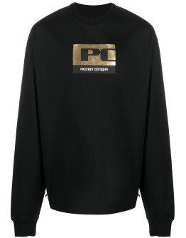 long-sleeved metallic logo T-shirt