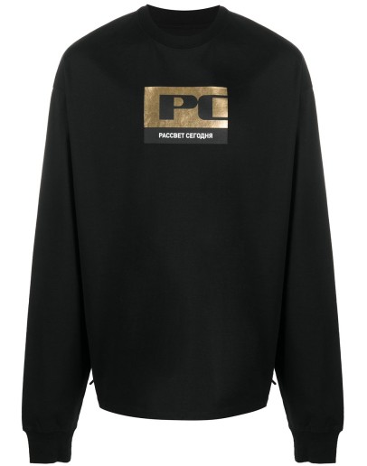 long-sleeved metallic logo T-shirt