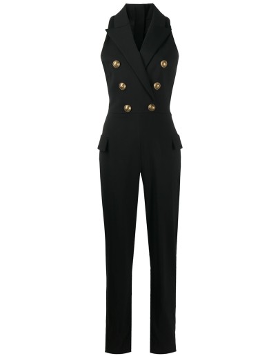 sleeveless double-breasted jumpsuit