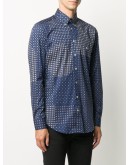 patchwork-print long sleeved shirt