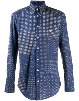 patchwork-print long sleeved shirt
