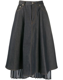 asymmetric pleated denim skirt