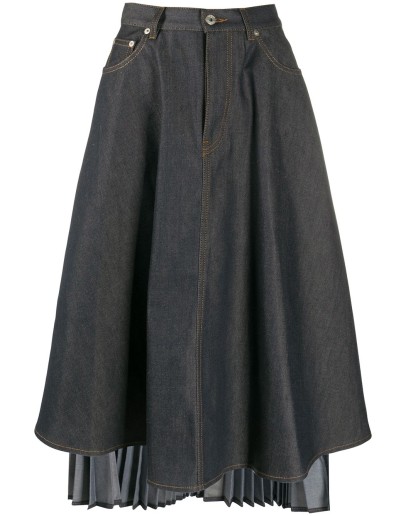 asymmetric pleated denim skirt