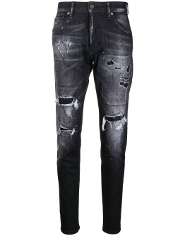 shredded patch slim jeans