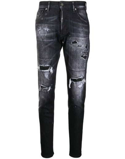 shredded patch slim jeans