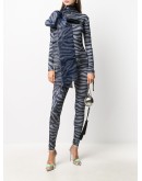 tiger print bodycon jumpsuit with oversized bow detail 