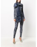 tiger print bodycon jumpsuit with oversized bow detail 