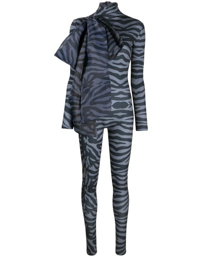 tiger print bodycon jumpsuit with oversized bow detail 
