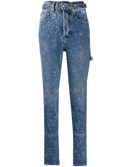 paint-splattered slim-fit jeans