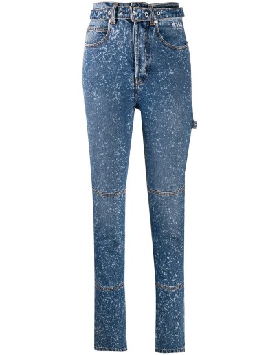 paint-splattered slim-fit jeans