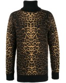 leopard-print roll-neck jumper