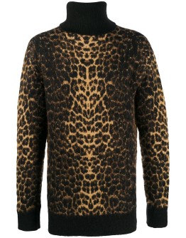 leopard-print roll-neck jumper