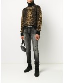 leopard-print roll-neck jumper