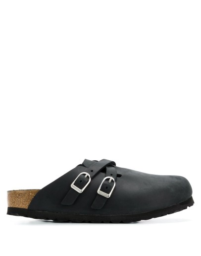 two-strap leather mules