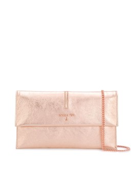 metallic logo clutch