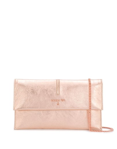 metallic logo clutch