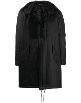 hooded patchwork parka coat