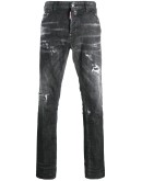 distressed low-rise slim-fit jeans