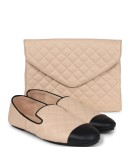 Chanel Beige and Black Flats with Clutch