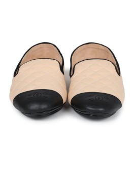 Chanel Beige and Black Flats with Clutch