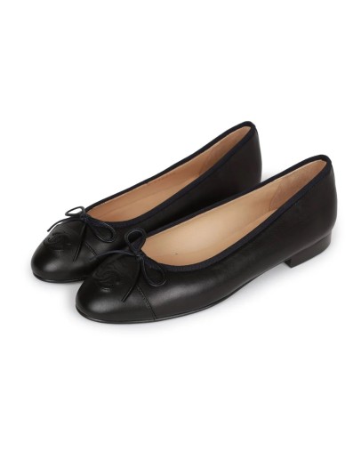 Chanel CC Dark Navy Blue Lambskin Ballet Flats